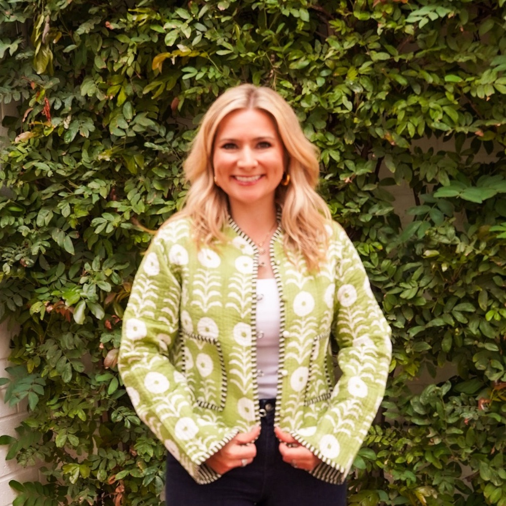 Quilted block print jacket